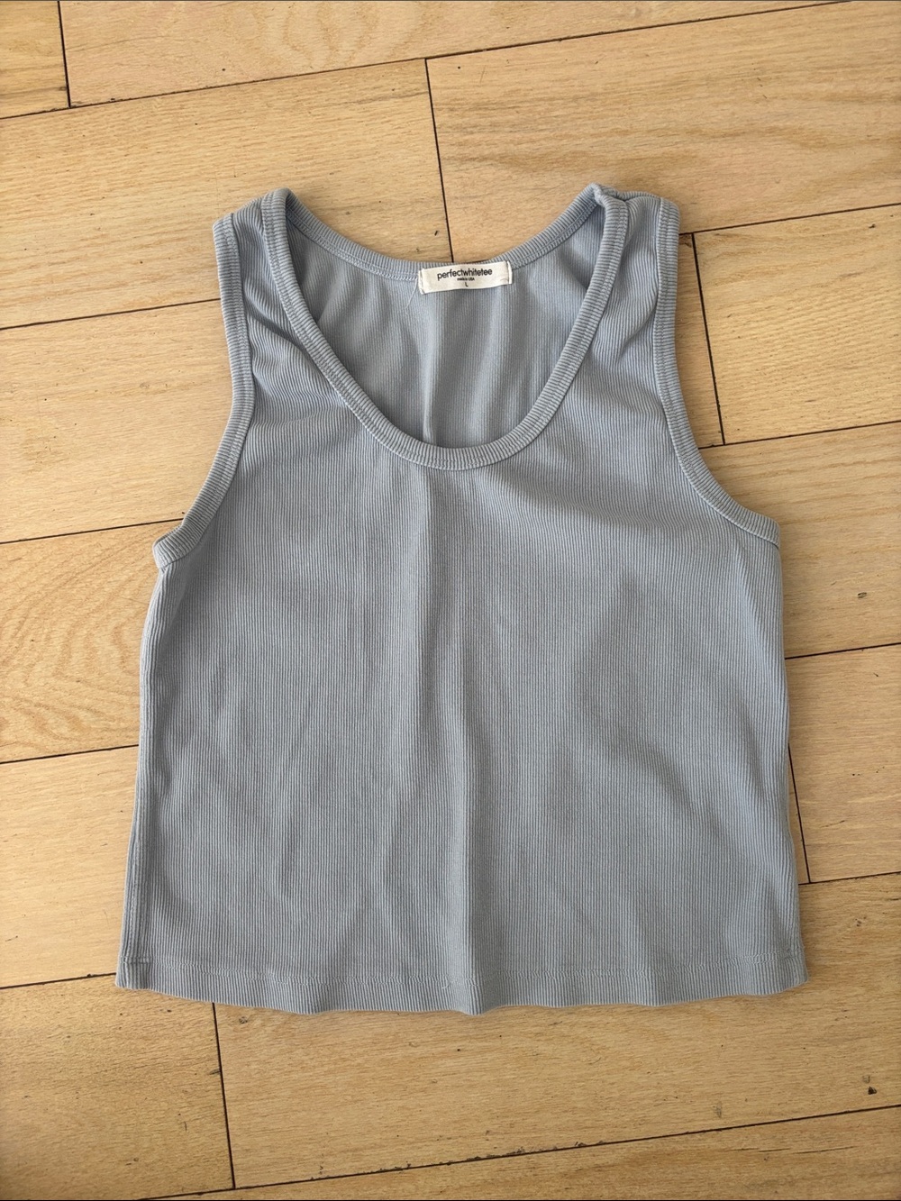 perfectwhitetee Blue Ribbed Scoop Tank